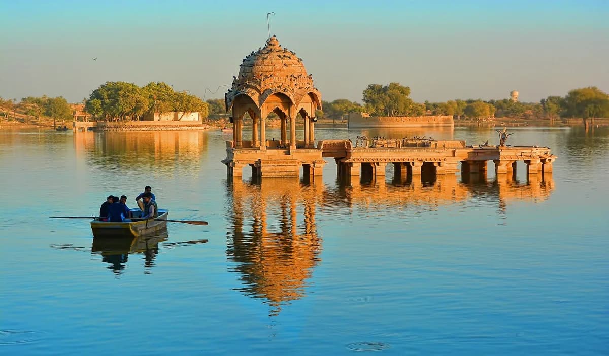 Gadisar Lake ringed by temples, Jaisalmer