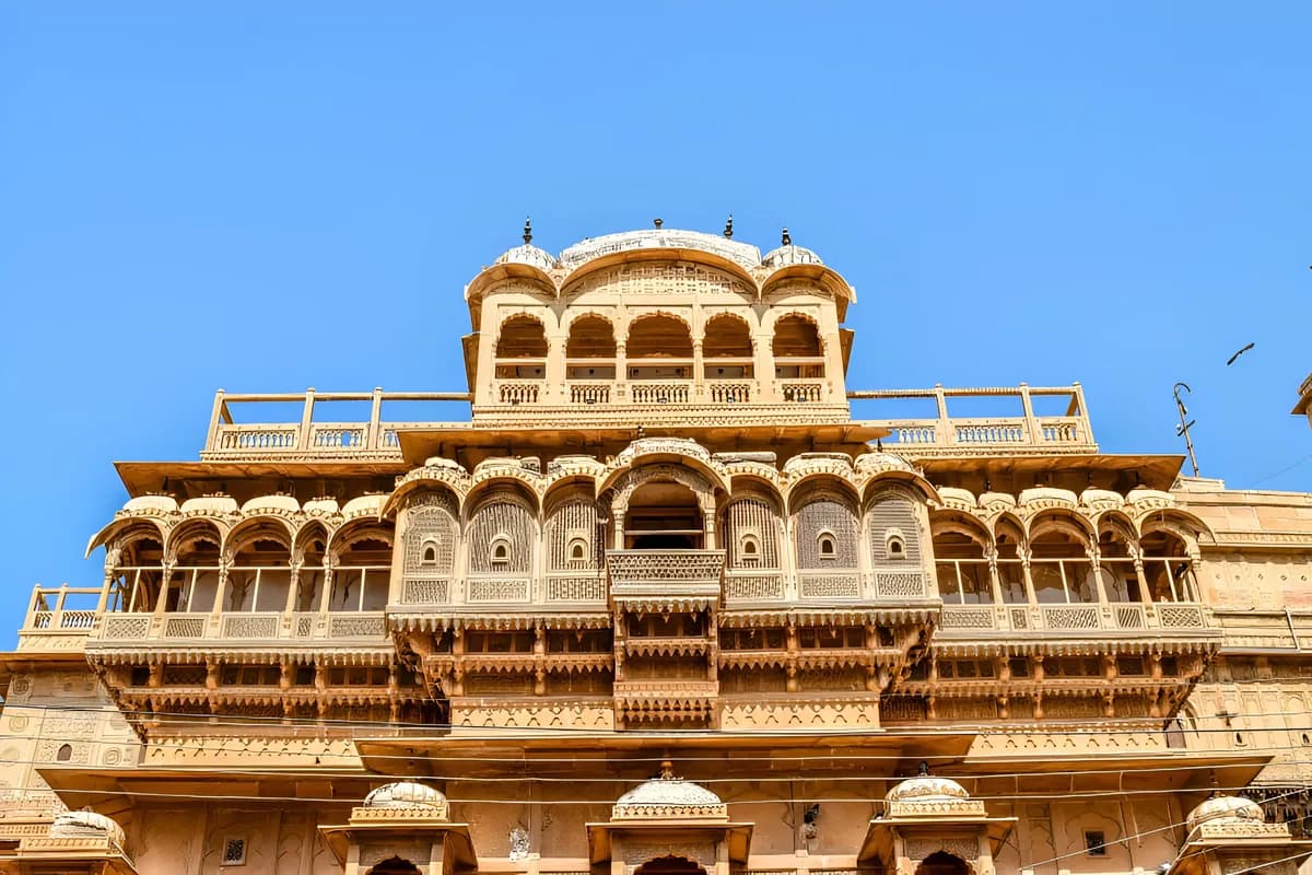 Ornately carved facade of Patwon Ki Haveli, Jaisalmer