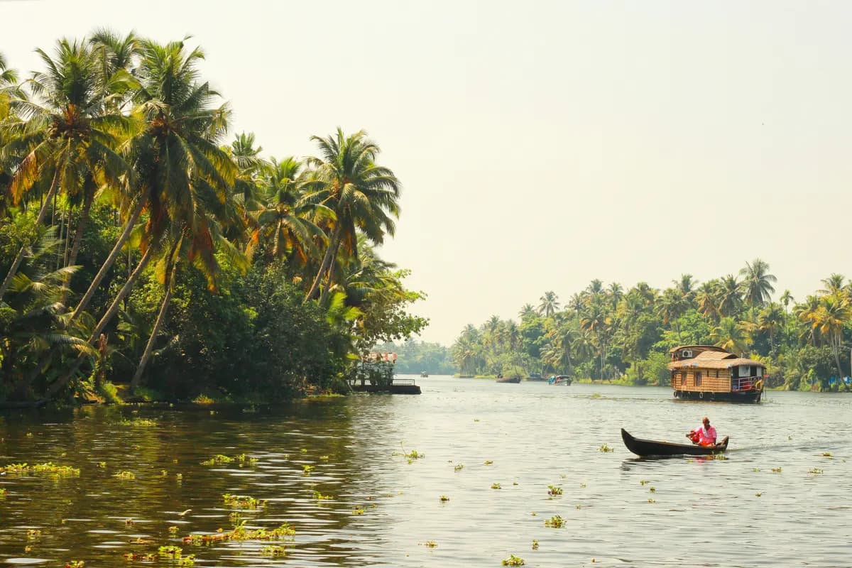 A traditional houseboat on Alleppey's backwaters, Kerala