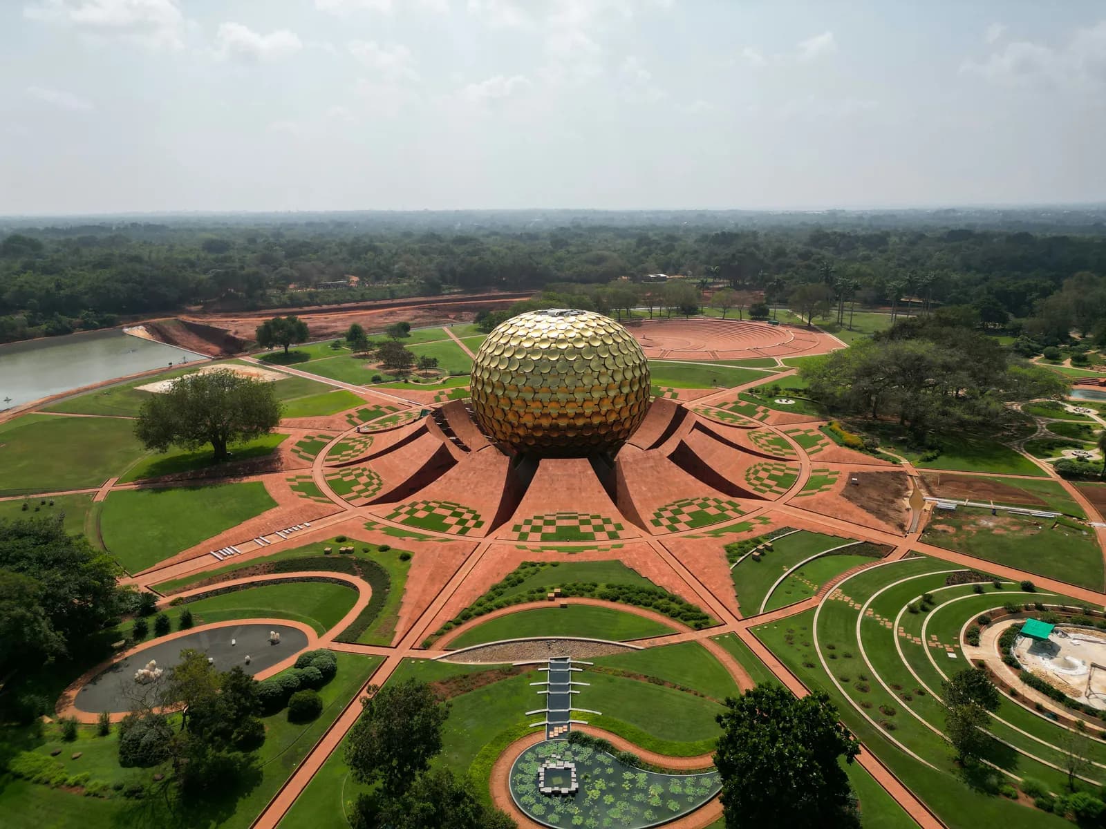 Aerial view of the Matrimandir, Auroville