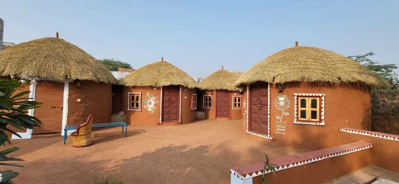 A rural Rajasthani village homestay courtyard